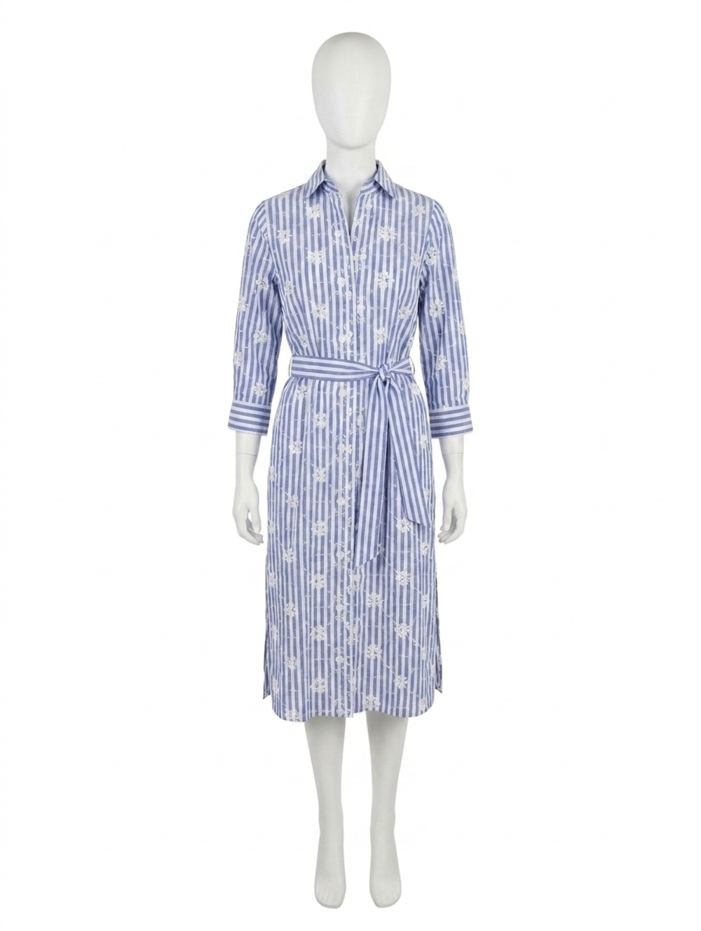NEW VILAGALLO shirt dress with flower embroidery in blue/white stripe